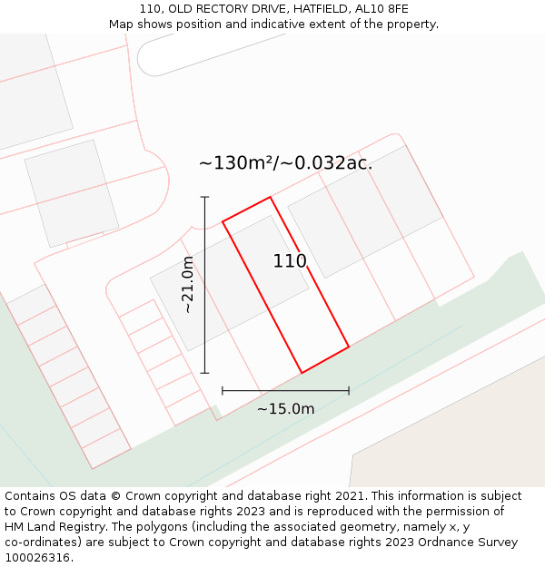 110, OLD RECTORY DRIVE, HATFIELD, AL10 8FE: Plot and title map