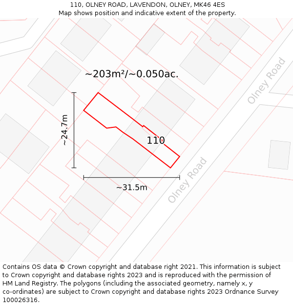 110, OLNEY ROAD, LAVENDON, OLNEY, MK46 4ES: Plot and title map