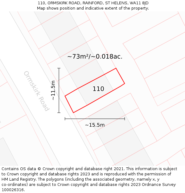 110, ORMSKIRK ROAD, RAINFORD, ST HELENS, WA11 8JD: Plot and title map