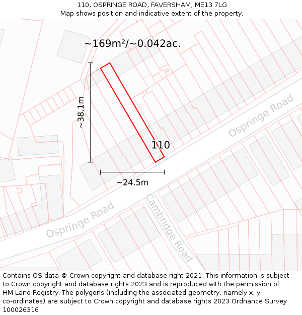 110, OSPRINGE ROAD, FAVERSHAM, ME13 7LG: Plot and title map