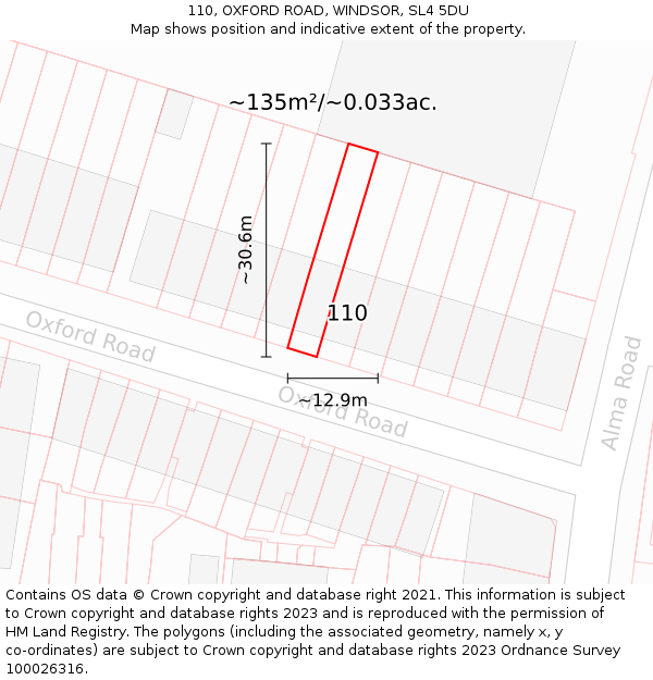 110, OXFORD ROAD, WINDSOR, SL4 5DU: Plot and title map