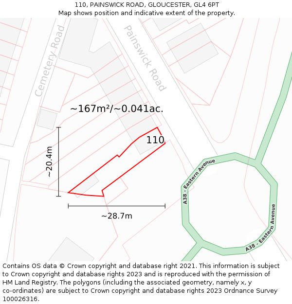 110, PAINSWICK ROAD, GLOUCESTER, GL4 6PT: Plot and title map