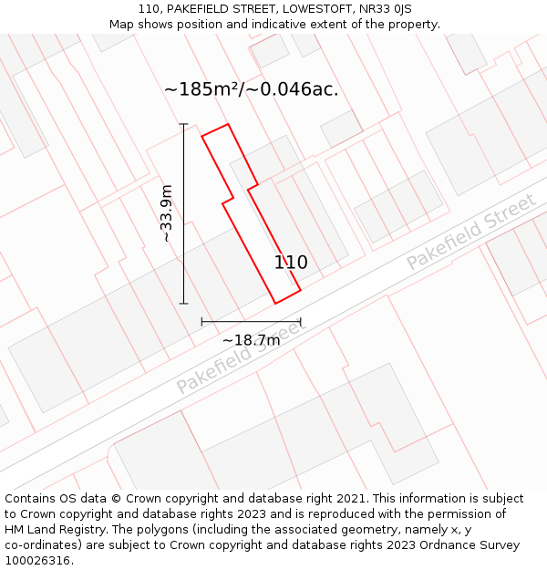 110, PAKEFIELD STREET, LOWESTOFT, NR33 0JS: Plot and title map