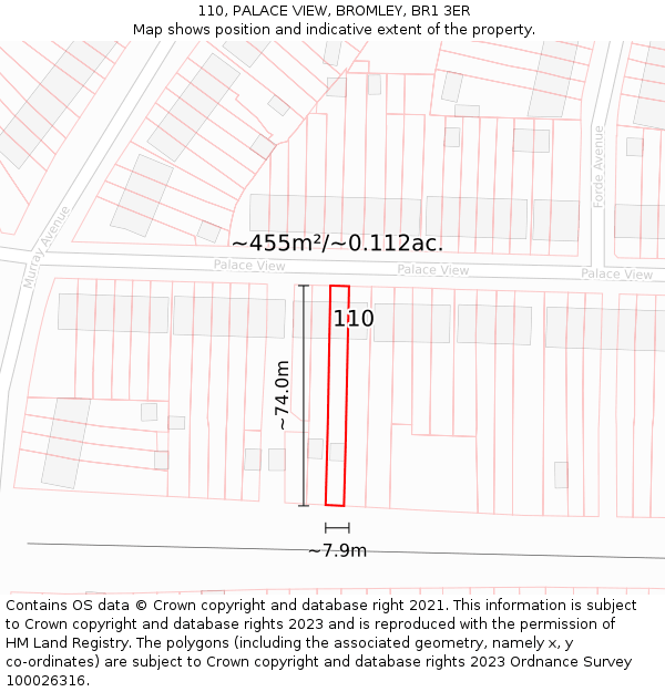110, PALACE VIEW, BROMLEY, BR1 3ER: Plot and title map