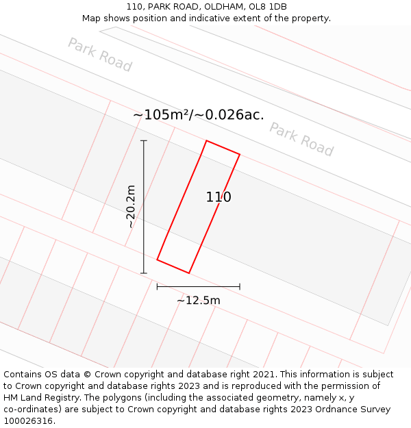 110, PARK ROAD, OLDHAM, OL8 1DB: Plot and title map
