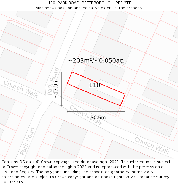 110, PARK ROAD, PETERBOROUGH, PE1 2TT: Plot and title map