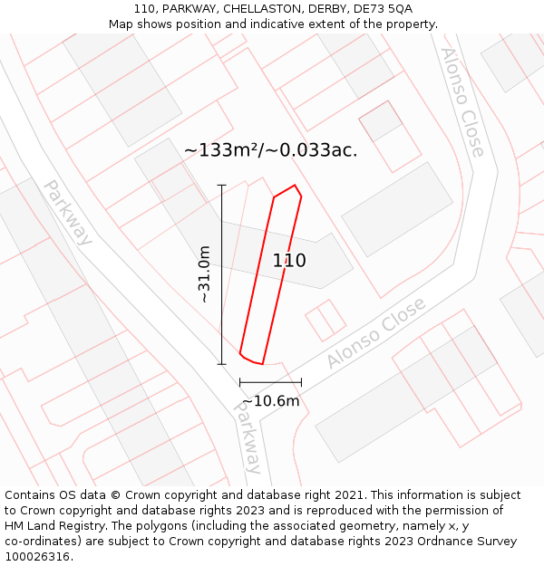 110, PARKWAY, CHELLASTON, DERBY, DE73 5QA: Plot and title map