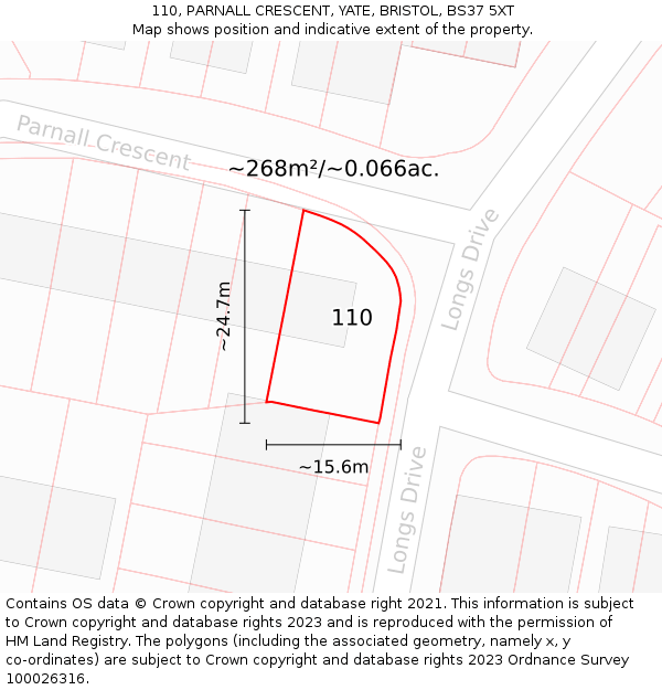 110, PARNALL CRESCENT, YATE, BRISTOL, BS37 5XT: Plot and title map