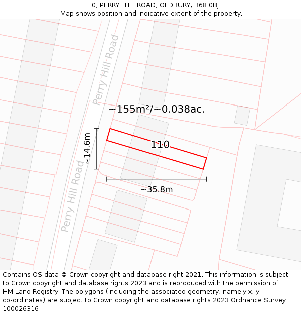 110, PERRY HILL ROAD, OLDBURY, B68 0BJ: Plot and title map