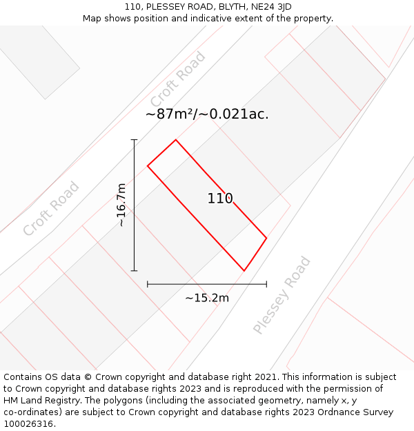 110, PLESSEY ROAD, BLYTH, NE24 3JD: Plot and title map