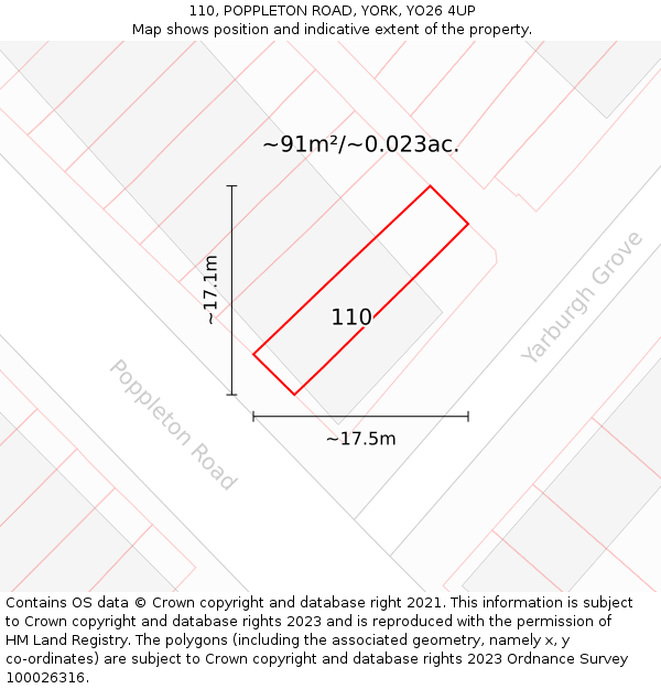 110, POPPLETON ROAD, YORK, YO26 4UP: Plot and title map