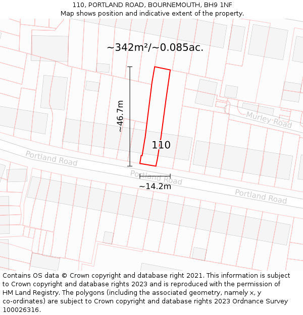 110, PORTLAND ROAD, BOURNEMOUTH, BH9 1NF: Plot and title map