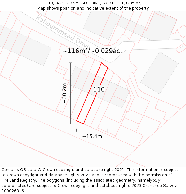 110, RABOURNMEAD DRIVE, NORTHOLT, UB5 6YJ: Plot and title map