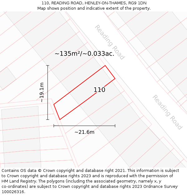 110, READING ROAD, HENLEY-ON-THAMES, RG9 1DN: Plot and title map