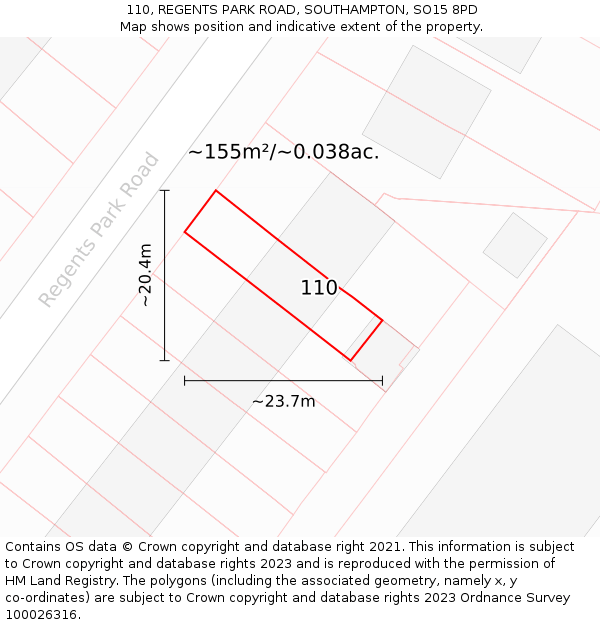 110, REGENTS PARK ROAD, SOUTHAMPTON, SO15 8PD: Plot and title map