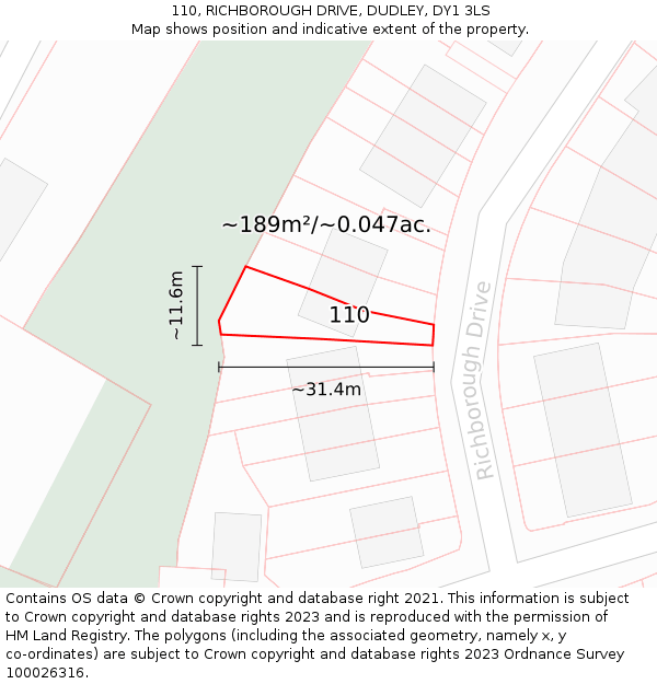 110, RICHBOROUGH DRIVE, DUDLEY, DY1 3LS: Plot and title map