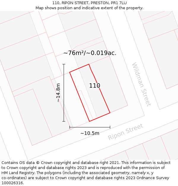 110, RIPON STREET, PRESTON, PR1 7LU: Plot and title map