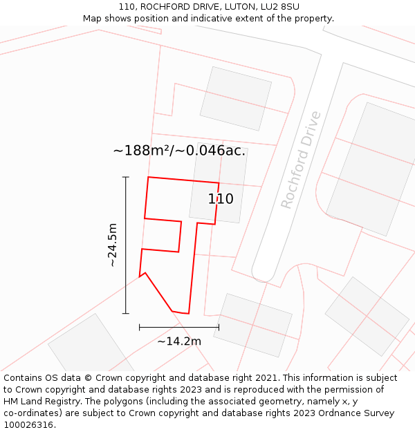 110, ROCHFORD DRIVE, LUTON, LU2 8SU: Plot and title map