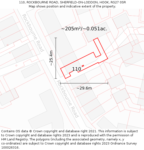 110, ROCKBOURNE ROAD, SHERFIELD-ON-LODDON, HOOK, RG27 0SR: Plot and title map
