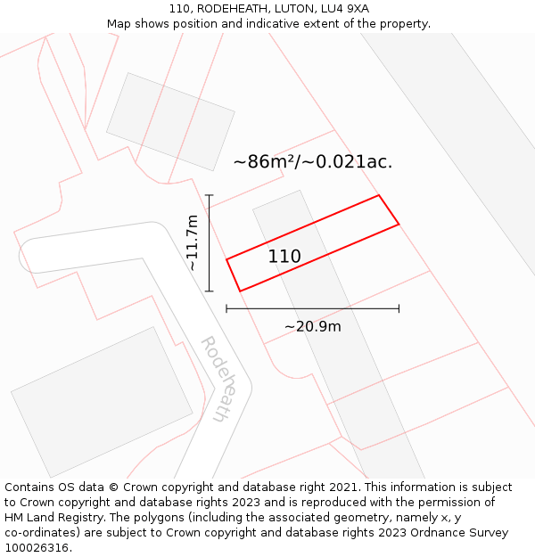 110, RODEHEATH, LUTON, LU4 9XA: Plot and title map