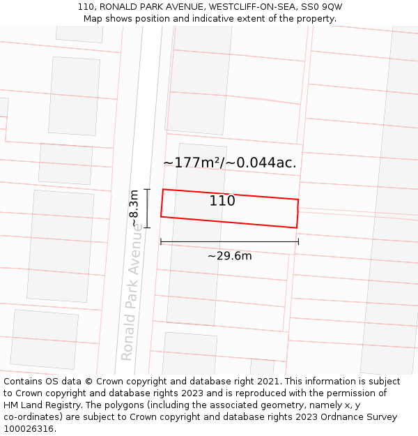 110, RONALD PARK AVENUE, WESTCLIFF-ON-SEA, SS0 9QW: Plot and title map