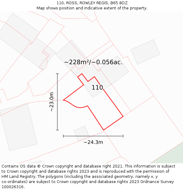 110, ROSS, ROWLEY REGIS, B65 8DZ: Plot and title map
