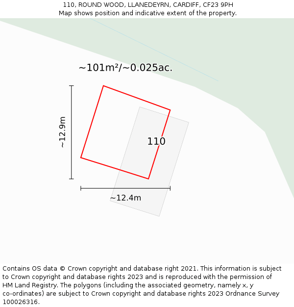 110, ROUND WOOD, LLANEDEYRN, CARDIFF, CF23 9PH: Plot and title map