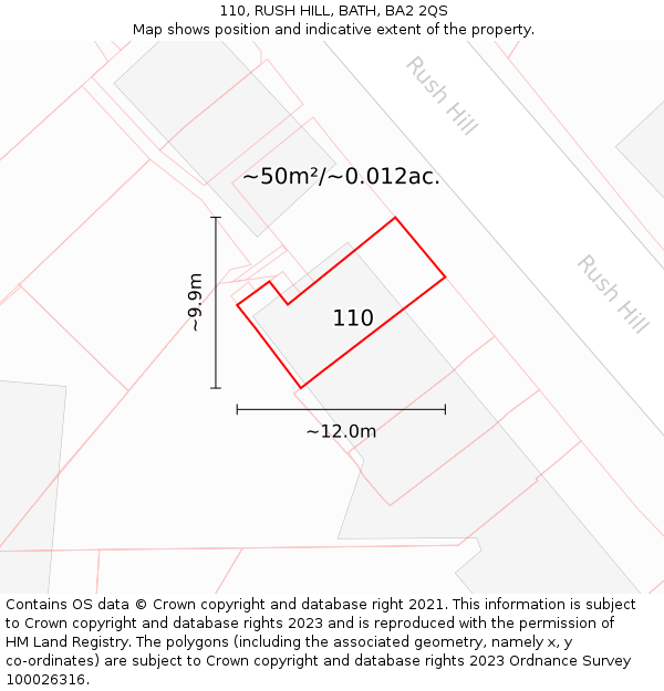 110, RUSH HILL, BATH, BA2 2QS: Plot and title map