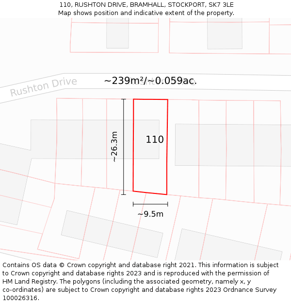 110, RUSHTON DRIVE, BRAMHALL, STOCKPORT, SK7 3LE: Plot and title map