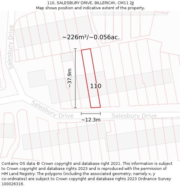 110, SALESBURY DRIVE, BILLERICAY, CM11 2JJ: Plot and title map