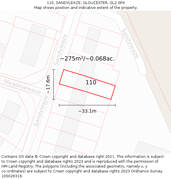 110, SANDYLEAZE, GLOUCESTER, GL2 0PX: Plot and title map