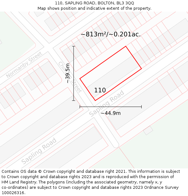 110, SAPLING ROAD, BOLTON, BL3 3QQ: Plot and title map