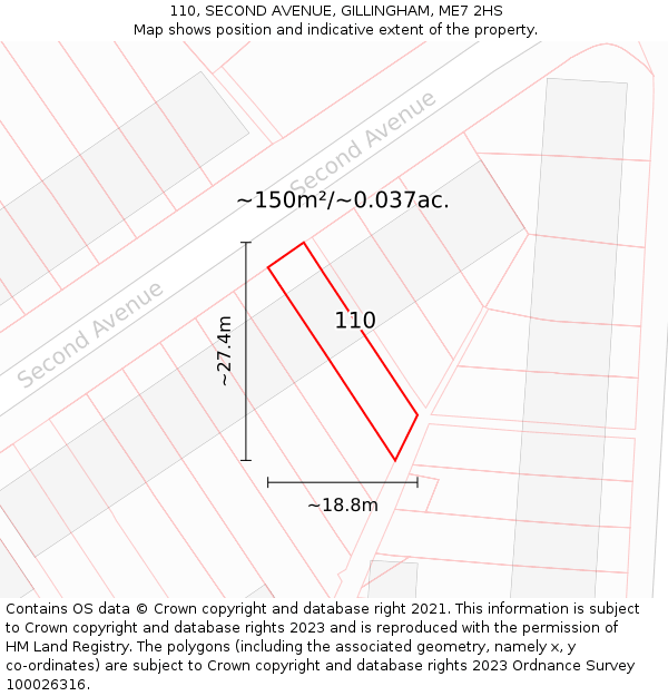 110, SECOND AVENUE, GILLINGHAM, ME7 2HS: Plot and title map