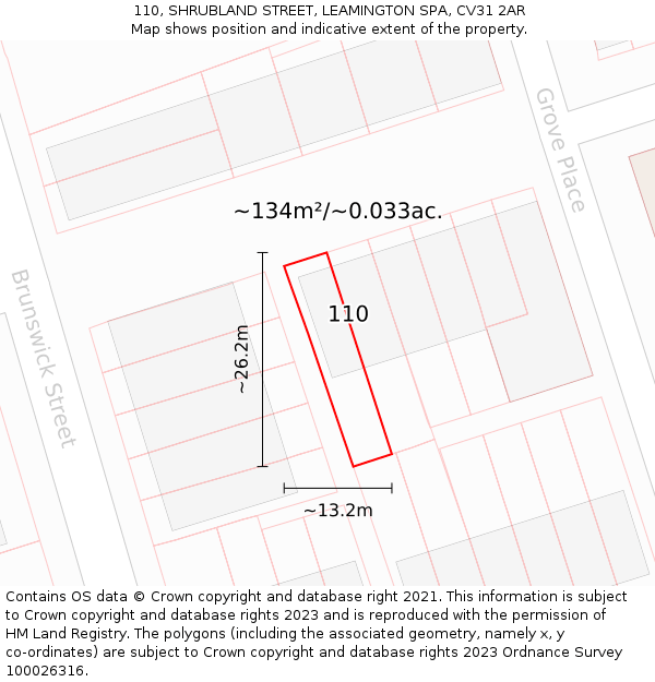 110, SHRUBLAND STREET, LEAMINGTON SPA, CV31 2AR: Plot and title map