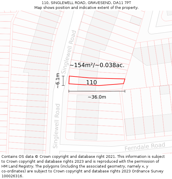 110, SINGLEWELL ROAD, GRAVESEND, DA11 7PT: Plot and title map