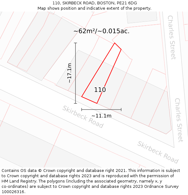 110, SKIRBECK ROAD, BOSTON, PE21 6DG: Plot and title map