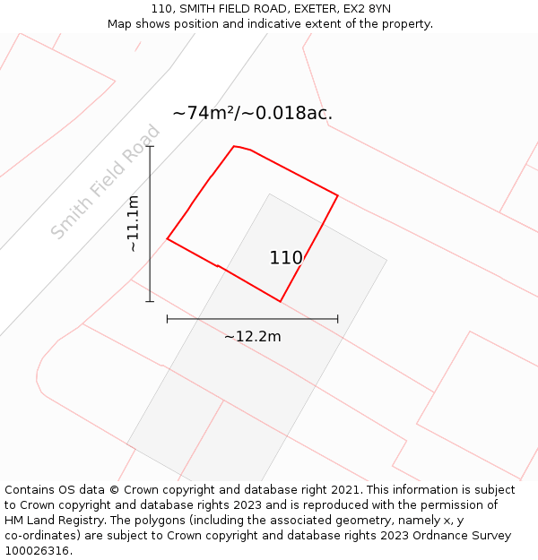 110, SMITH FIELD ROAD, EXETER, EX2 8YN: Plot and title map