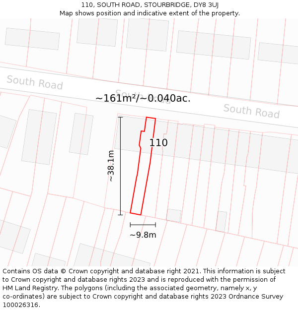 110, SOUTH ROAD, STOURBRIDGE, DY8 3UJ: Plot and title map