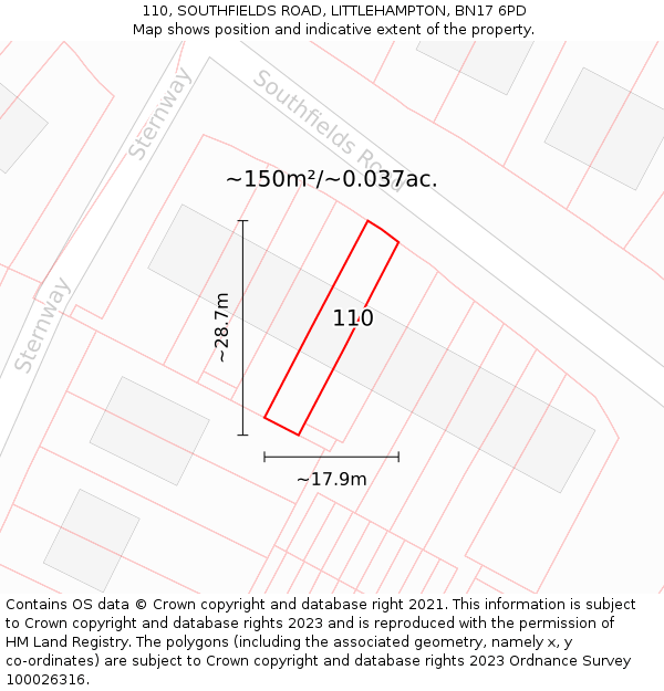 110, SOUTHFIELDS ROAD, LITTLEHAMPTON, BN17 6PD: Plot and title map