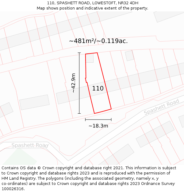 110, SPASHETT ROAD, LOWESTOFT, NR32 4DH: Plot and title map