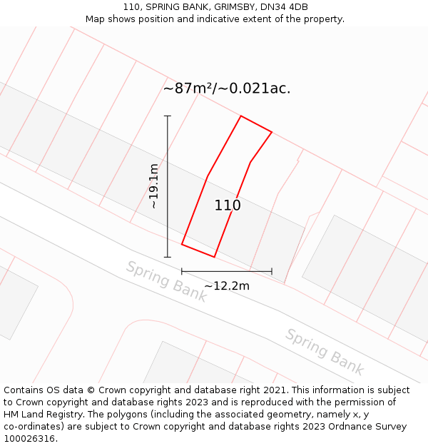 110, SPRING BANK, GRIMSBY, DN34 4DB: Plot and title map