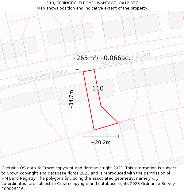 110, SPRINGFIELD ROAD, WANTAGE, OX12 8EZ: Plot and title map