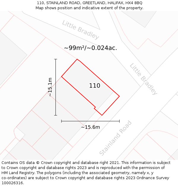110, STAINLAND ROAD, GREETLAND, HALIFAX, HX4 8BQ: Plot and title map
