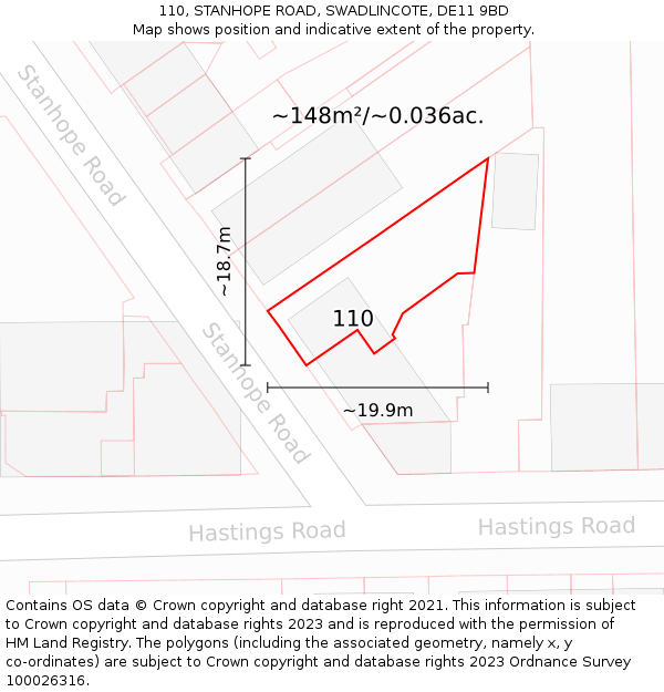 110, STANHOPE ROAD, SWADLINCOTE, DE11 9BD: Plot and title map
