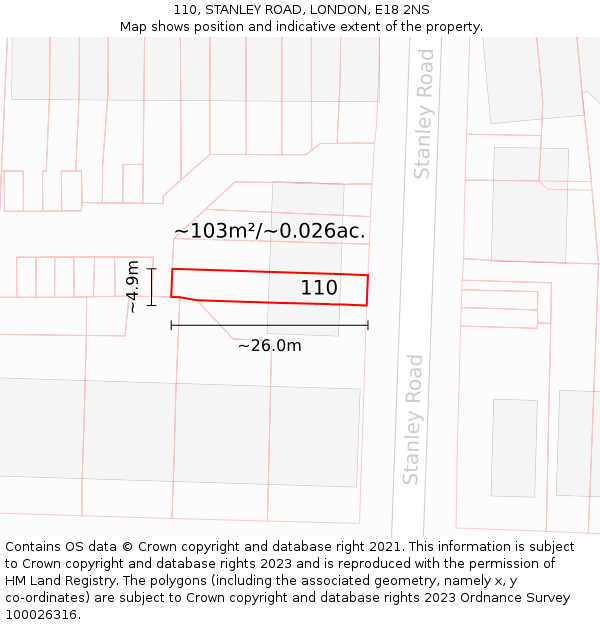 110, STANLEY ROAD, LONDON, E18 2NS: Plot and title map