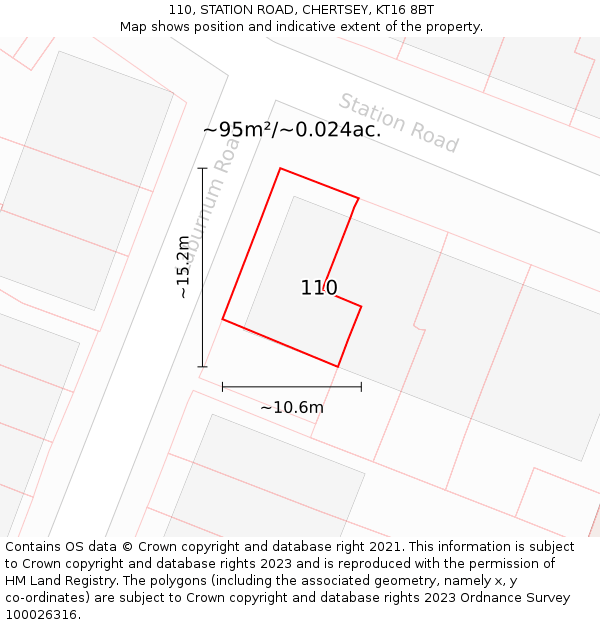 110, STATION ROAD, CHERTSEY, KT16 8BT: Plot and title map