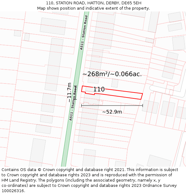 110, STATION ROAD, HATTON, DERBY, DE65 5EH: Plot and title map