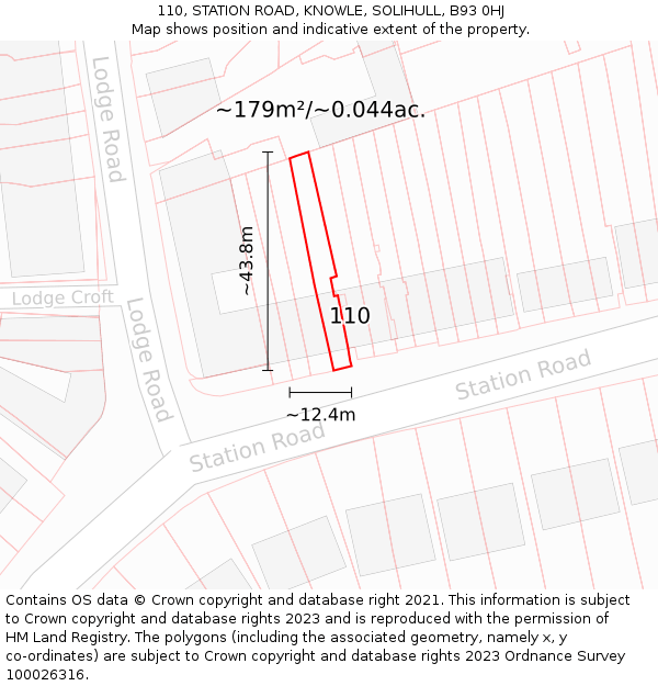 110, STATION ROAD, KNOWLE, SOLIHULL, B93 0HJ: Plot and title map