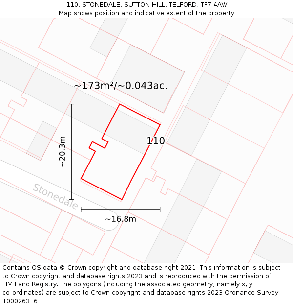 110, STONEDALE, SUTTON HILL, TELFORD, TF7 4AW: Plot and title map
