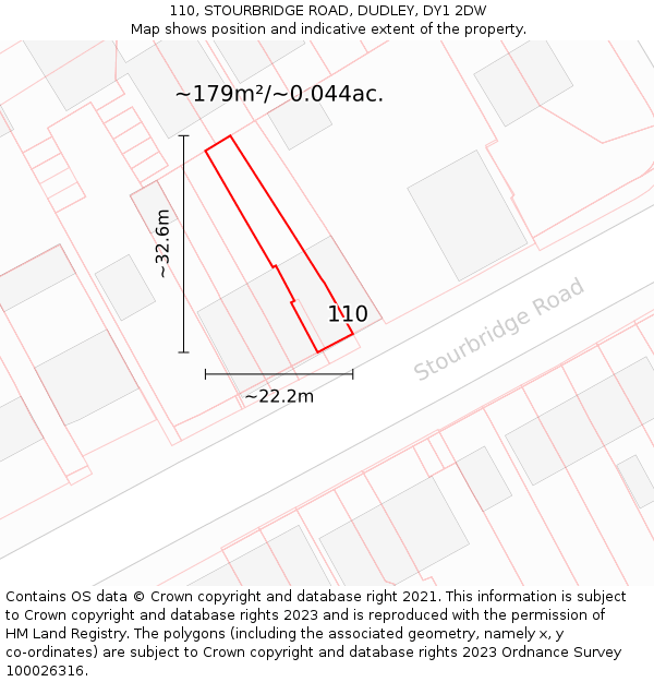 110, STOURBRIDGE ROAD, DUDLEY, DY1 2DW: Plot and title map